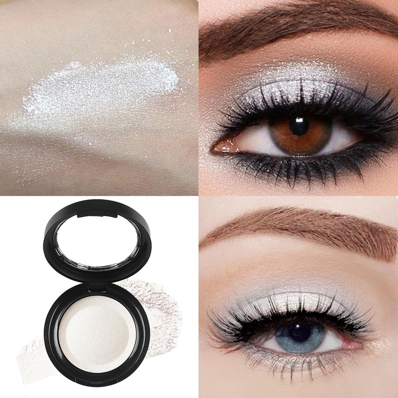White Eyeshadow Single,Pressed Fine Powder Eyeshadow, High Shimmer Pearl Shadow