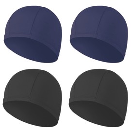 4 pcs Elastic Swim Caps for Both Women & Men & Kids Fabric Durable Non-Waterproof Cloth Swimming Pool Cap Elastic Bathing Cap (2Black&2dark Blue, 4)