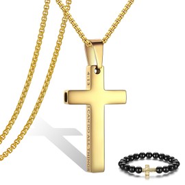 Breathing Anxiety Necklace for Men Cross Pendant Breathing Necklace for Anxiety Stress Relief Relaxation Mindfulness Meditation Men Women Anxiety Necklace Breathing with Inspirational Bible Verse (4:13 I CAN DO ALL THINGS, Gold)