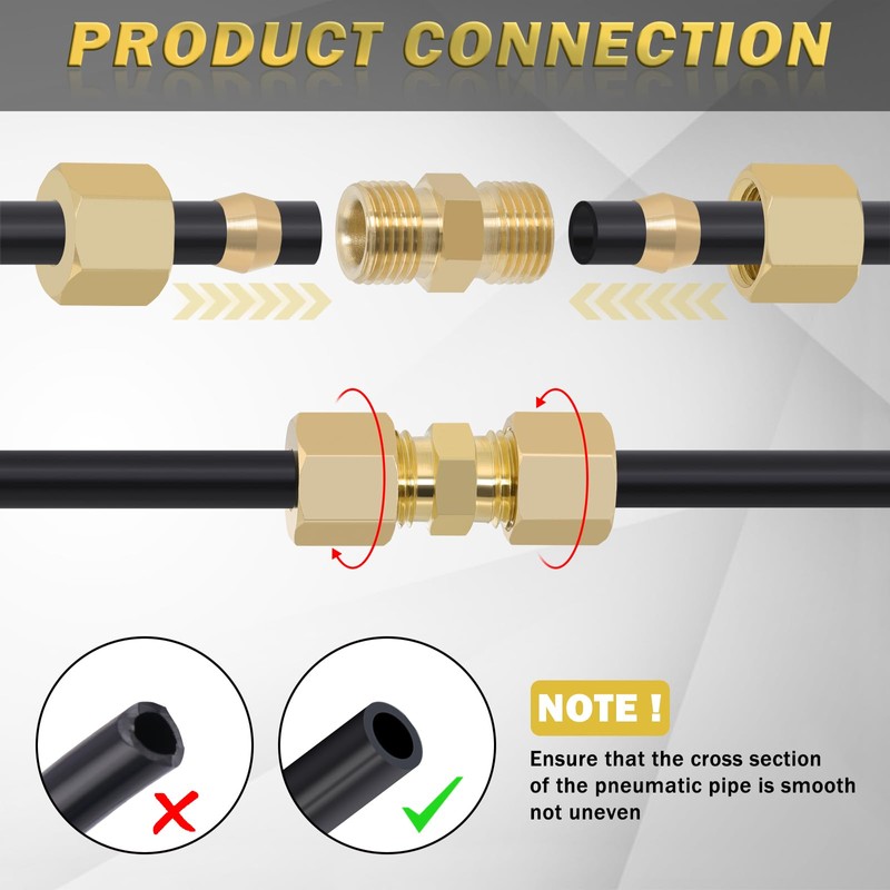 TRUSTKITS 1/4"OD x 1/4"OD Brass Compression Tube Fittings, 1/4" Compression
