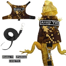 Bearded Dragon Harness Leash Set with Patch Adjustable Lizard Traction Rope Escape Proof Outdoor Walking Reptile Camouflage Costume Accessories for Bearded Dragon Lizard Small Pets (Brown)