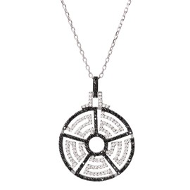Franki Baker Elegant Art Deco Style Black & White Crystal Pendant on Sterling Silver Chain. Length: 50cm. Pendant: 2.5cm.