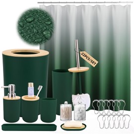 SLDIYWOW Bathroom Set - Dark Green Bathroom Accessories Set, 22PC Bathroom Accessory Set with Soap Dispenser, Toilet Brush, Trash Can, Green Bathroom Accessories Sets Complete for Home