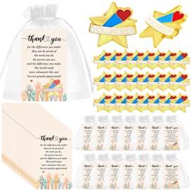 50 Pcs Volunteer Housekeeper Awards Gifts Star Bulk Housekeeper Recognition Star Lapel Pins Thank You Cards Organza Bags Volunteer Reward Appreciation Awards Pin for Teachers Nurses Staff