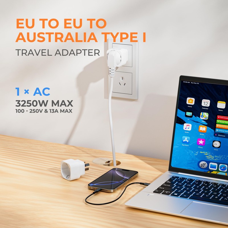 Bigfish Adaptor Australia Germany 2 Pack, Travel Adapter China Germany