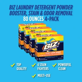 Biz Laundry Detergent Powder Booster, Stain & Odor Removal - 4-Pack, 80 Ounce Boxes