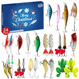 Christmas Holiday Advent Calendar 2024 Angel Men, Fishing Tackle Christmas Calendar Bait Set, 2024 Deluxe Predator Fisherman, for 24 Days Countdown Fishing Lovers