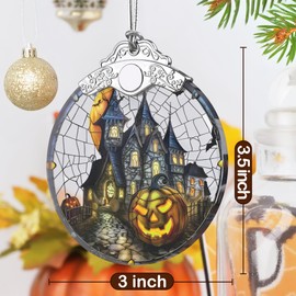 Christmas Ornaments, 3" Stained Glass Christmas Decor, Ornaments for Christmas Tree, Christmas Tree Decorations, Perfect for Holiday Party, Window, Christmas Tree, Home Decor - Haunted Mansion Town