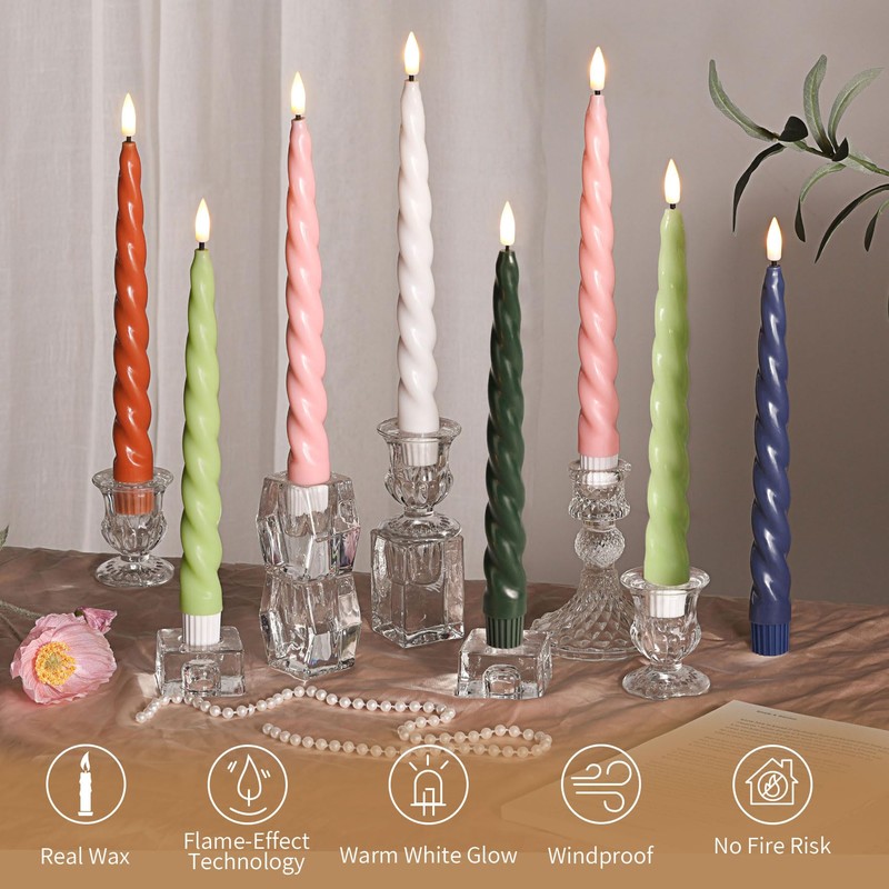 Girimax Spiral Flameless Taper Candles with Remote, Green Candles Battery