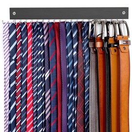 Belt Hanger Tie Rack Wall Mounted, 360°Rotating Belt Organizer Tie Hanger Max 20 Storage for Belt, Ties, Purse, Scarves, Tank Top, Hats, Medals Natural Wood Non-Slip for Door, Wall, Closet