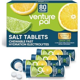 Venture Pal Tabletas de electrolitos masticables, 80 unidades, tabletas de sal en barra de disolución rápida sin azúcar - Paquete variado para