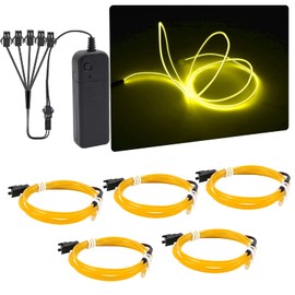 NWpangu EL Wire Neon Lights, 5 in 1(3.28Ft Each) Electroluminescent EL Wires Set for Holiday, Party, DIY Decoration, Warning Sign, Yellow(3 Operation Modes)