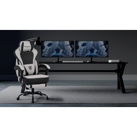 Vonesse Gaming Chair, Reclining Fabric Gaming Chairs for Adults 250LBS, Office Chair with Pocket Spring Cushion, Computer Chair with Footrest and Massage Lumbar Support (Light Gray)