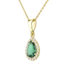 Old English Jewellers 9ct Yellow Gold Emerald Teardrop Pendant Necklace + 18 inch Chain