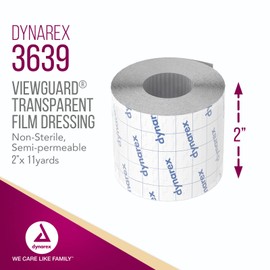 Dynarex View Guard Transparent Film Dressing Rolls, Non-Sterile Transparent Film Dressing That Protects Minor Wounds and Easily Conforms to Body Contours, 2" x 11 yds., 1 Box of 12 Dressing Rolls