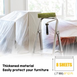 8 Pack 12 x 9 Ft Extra Large Plastic Drop Cloths for Painting, Thickened Painter's Disposable Plastic Cover for Painting Protection,Plastic Tarp Sheeting for Painting Furniture Floor Protector (8)