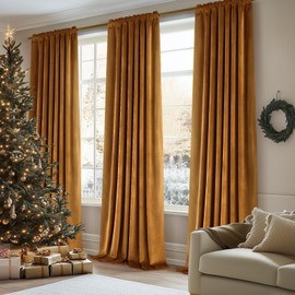 Topfinel Velvet Blackout Curtains Gold Brown Room Darkening Soundproof Insulated Curtains 84 Inch Long, Mordern Luxury Drapes for Living Room, Thick Back Tab Rod Pocket 2 Panels Christmas Winter Decor