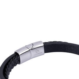 LUCKMAN Pulsera Hombre Acero Inoxidable Color Plata, Brazalete de Cuero Piel Vegana y Broche Magnético – Accesorios y Joyería para Hombre, Regalos para Hombre Navidad y Regalos para Papá Originales, Modelo Blake