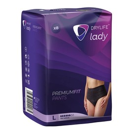 Drylife Lady Discreet Premium Fit Incontinence Pants for Bladder Weakness - Fast Absorption Core, Anti-Leak Barriers, Odour Control, Feminine Style for Women - Large (Pack of 8)