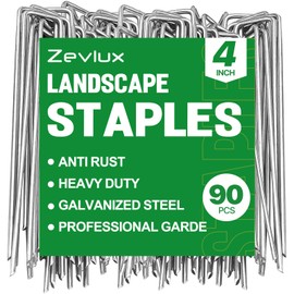Zevlux Landscape Staples 4 Inch 90pcs Garden Staples 11 Gauge Galvanized Stakes, Heavy Duty Sod Pins for Fences, Lawns, Weed Barriers, and Landscape Fabrics, Netting (90pcs)