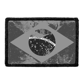 Brazil Flag - Black and White - Distressed | Hook and Loop Attach for Hats, Jeans, Vest, Coat | 2x3 in | by Pull Patch