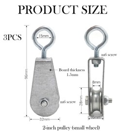 YSBCNK 3 Pcs Pulley System, Zinc-Plated Iron Pulley Wheels for Washing Line and Gym Equipment, Heavy Duty Pulley Block with 2 Inch Diameter, Rope Pulley for Indoor Outdoor Use