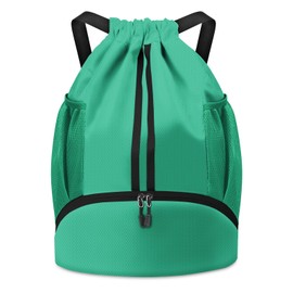 BROTOU Soccer Bags, Soccer Basketball Volleyball Football Gym Drawstring Backpack for Women and Men with Ball Compartment (Light Green)