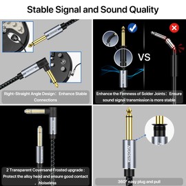 NUOSIYA Guitar Instrument Audio Cable 6ft Amp Cable Guitar Cord Compatible with Electric Guitar, Bass, Mixers, Acoustic, Straight to Right Angle 1/4 inch Cable for Guitar Beginner