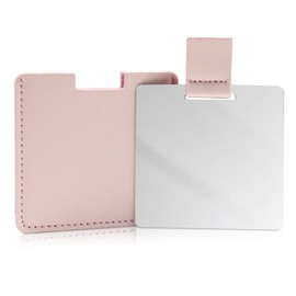 Huakaile Shatterproof Stainless Steel Compact Mirror for Purses, Unbreakable Mirror Travel with PU Leather Case Cover, Handheld Camping Shaving Mirror for Women & Men, Makeup, Gift (Pink)