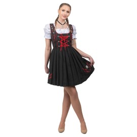 Edelweiss Creek 3 Piece Short Knee Length Dirndl Dress For German Oktoberfest And Adult Costume Black and Red