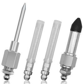 4pcs Grease Gun Needle Nozzle Accessory Set, 2 Grease Needle Nozzles + 1 Grease Needle Dispenser + 1 Rubber Nipple Adapter Grease injector Narrow Tight Spaces Needle Point Tip Fitting Tool Coupler