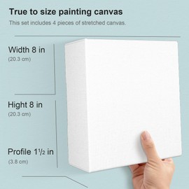 PHOENIX 8x8 Inch 4 Pack Gallery Canvas - 1.5 in Thick Small Square Canvases for Painting - Deep Edge 100% Cotton 11 Oz. Gesso Primed White Blank Professional Canvas Oil & Acrylic Paints