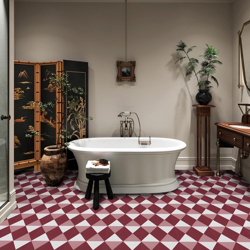 Alow Peel and Stick Floor Tile,Self-Adhsive Vinyl Flooring,Red Peel and
