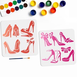 MAYJOYDIY High Heel Shoe Stencils, 11.8 x 11.8 inch, 2 Pack with Paint Brush, 8 Styles for DIY Crafts