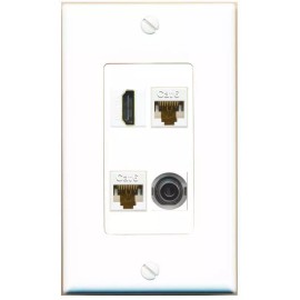 Wallplate City 4 Port 1 Gang Jack Face Cover Coupler 3-5MM 2 CAT6 HD Wall Plate