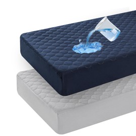 david's kids 2 Pack 52''x28'' Waterproof Crib Mattress Protector Pad Cover Stretch up to 8", Fitted Standard Crib and Toddler Mattresses, Ultra Soft and Breathable for Boys Girls, Grey & Navy Blue