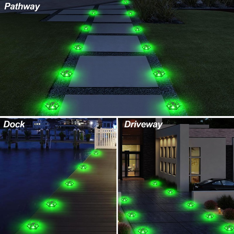 Green Solar Dock Lights Driveway Deck Lights - 12 Packs