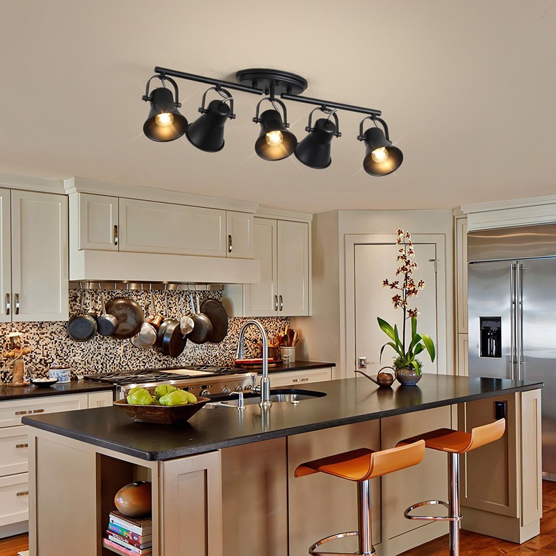 KEESFU 5-Light Track Lighting Kit,Black Semi Flush Mount Ceiling Light