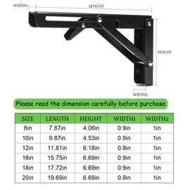 Folding Shelf Brackets, 12 Inch 4 Pcs Heavy Duty Wall Mounted Collapsible Triangle Shelf Bracket for Folding Wall Table, DIY Folding Countertop, Barbecue, Black