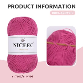 NICEEC 4 Skeins Soft Tube Yarn, 100% Acrylic, Easy Crochet & Knitting, Beginner Friendly, DIY Craft Yarn - Hot Pink