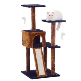Fluffy Paws Cat Tree Condo Tower with Scratching Posts, Kitten Perch Furniture Play House, Durable Sisal Wrapped, with Mouse Moving Cat Toy, Climbing Platform Playground for Cat [47 to 44" high] Brown