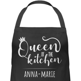 Geschenk mit Namen personalisiert by Shirtracer - Apron - Cooking Apron Women - Queen of the Kitchen with Name, 2 Black