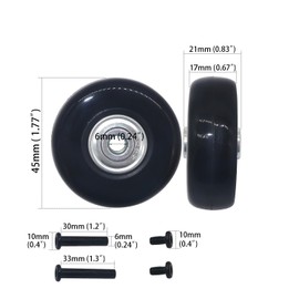 Silent Wheels Series, Replacement Tire Set for Suitcases, Shopping Carts, Carrying Bags, Etc., Caster Replacement, DIY Repair and Replacement Kit (Diameter 1.8 inches (45 mm), 2 Pieces