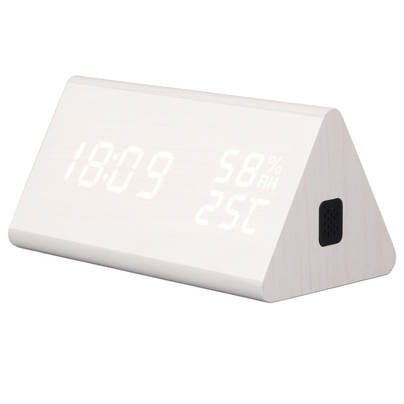 LED Digital Alarm Clock Multipurpose Wooden Clock with Voice Control