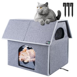 MIU Color Outdoor Cat House, Large Weatherproof Cat Houses for Outdoor/Indoor Cats, Insulated Feral Cat Shelter with Removable Soft Mat, Easy to Assemble, 17.1" x 15" x 16.6" inch