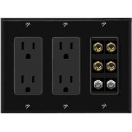 RiteAV 4 Port Banana 2 Speaker Binding Post 2 Coax Wall Plate - 3 Gang 2 Outlet [Black/Black]