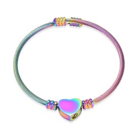 constantlife Cremation Jewelry Memorial Urn Bracelet for Ashes - Stainless Steel Cable Cuff Adjustable Love Heart Pendant Bangle Keepsake (Colorful)