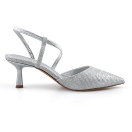 BCTEX COLL Women's Kitten Heel Slingback Closed Pointed Toe Low Stiletto Heels Comfortable Party Wedding Work Dressy Pumps Shoes, Glitter Silver, Size 8