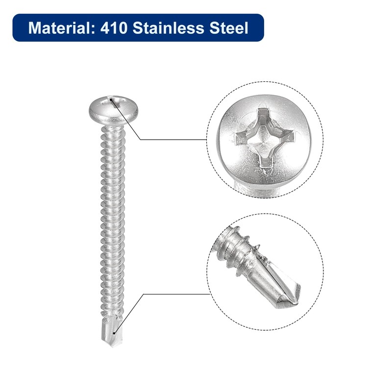 sourcing map #10-2" Self Drilling Screws, 60pcs 410 Stainless Steel