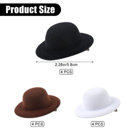 ASUNFO 12 Pcs Mini Felt Top Hats Hair Clips Tiny Fascinator Hats Hat Tea Party Formal Top Hats Clip Hair Accessories for Women Girls Black&Brown&White 2.28 Inch